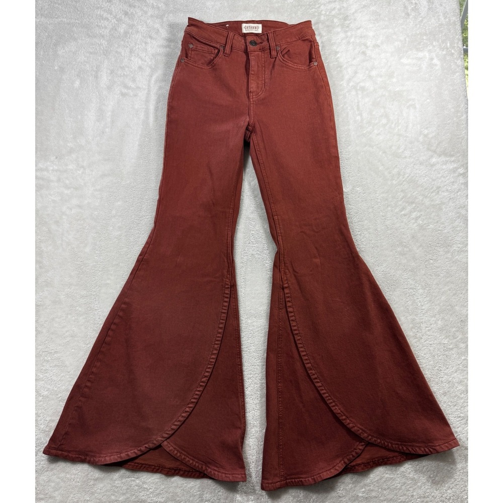 Shyanne Womens Flare Overlap Hem Rust Denim Jeans 25 Meas: 24x31.5